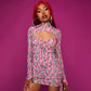 New Hollow Drawstring Long Sleeve Printed Dress