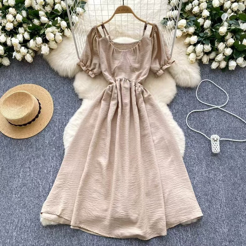 Sweet Designer-style Cutout Halterneck Off-shoulder Dress