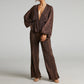 Ensemble deux pièces pour femme, pantalon décontracté à jambes larges et taille haute plissée et élastique, décolleté en V profond