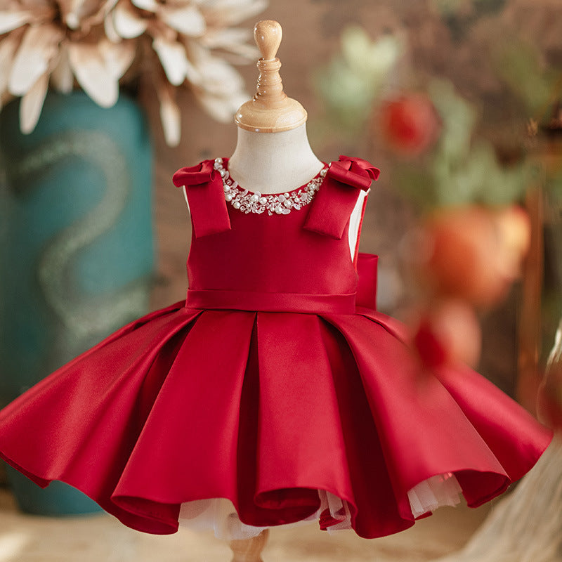 Girl Playing Piano Stunning Princess Western-style Satin Dress