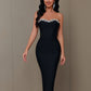 Robe bandage élastique sans bretelles pour femme, ornée de diamants et de cristaux