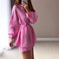 Lace-up Fashionable Top Casual Loose High Waist Shorts Two-piece Set