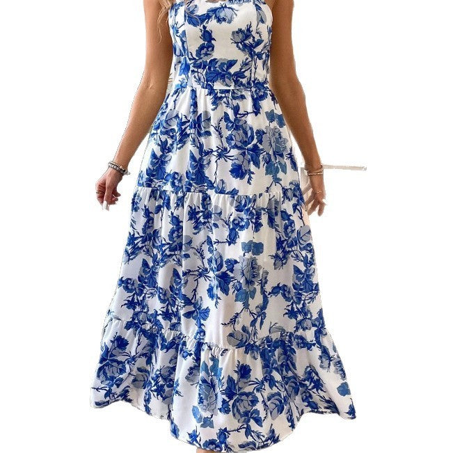 Sleeveless Lace Printing Fashion Midi Dress