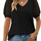 Womens Summer Tops V Neck T Shirts Dot Puff Sleeve Tops Loose Casual Tshirts