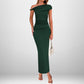 Fashion Solid Color Oblique Shoulder High Waist Dress