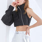 Solid Color Lapel Cardigan Slim-fit Tooling Style Cropped Jacket