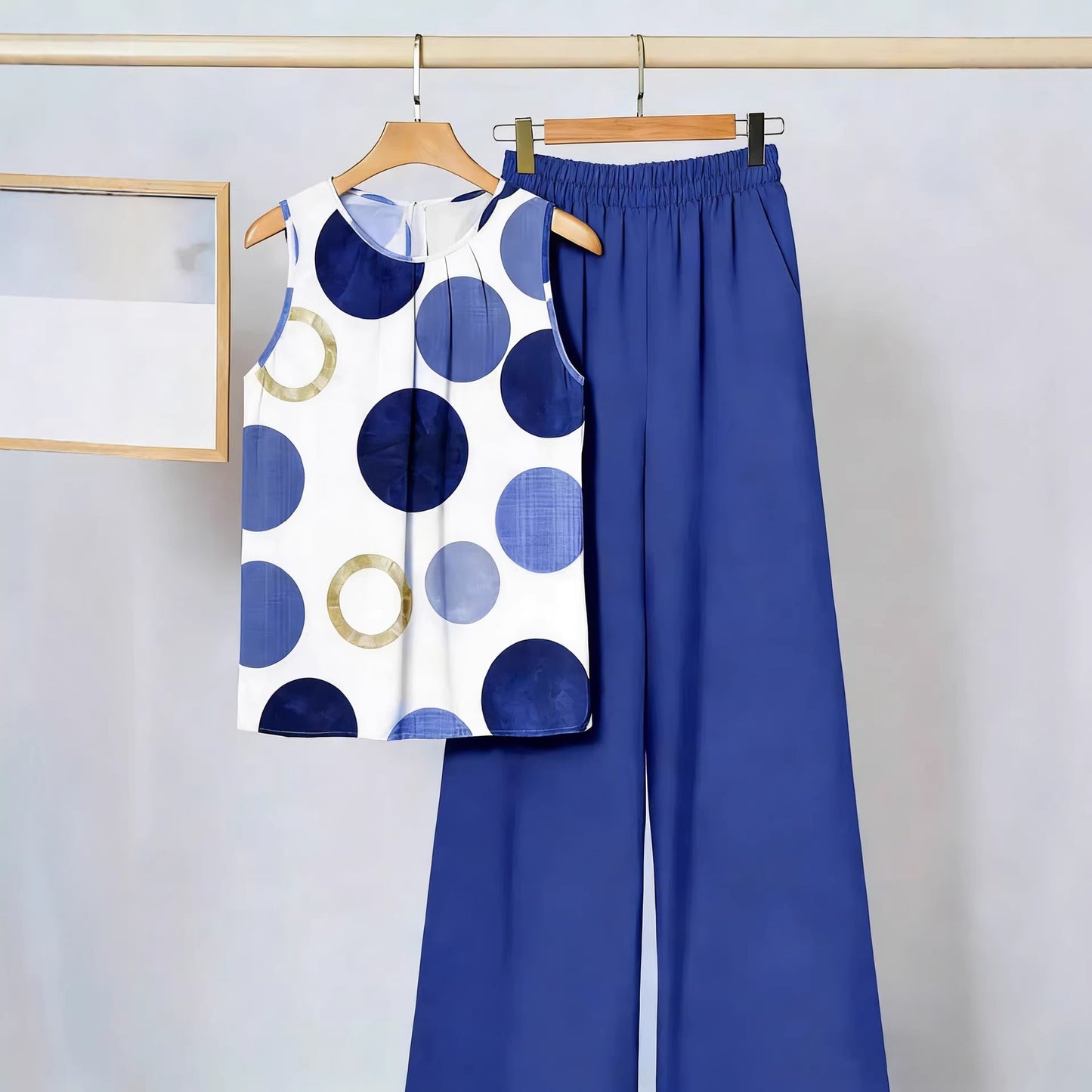Womens Sleeveless Irregular Tank Top And Pants Fashionable Printed Two-Piece Set
