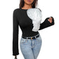 Sweet Style Design Three-dimensional Flower Decoration Black Long Sleeve Jumpsuit