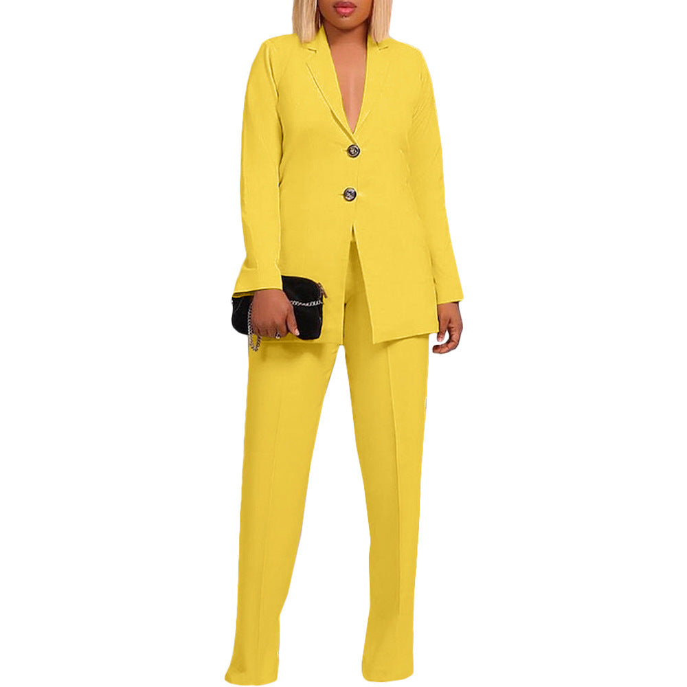 Solid Color Suit Collar Button Two-piece Set Suit