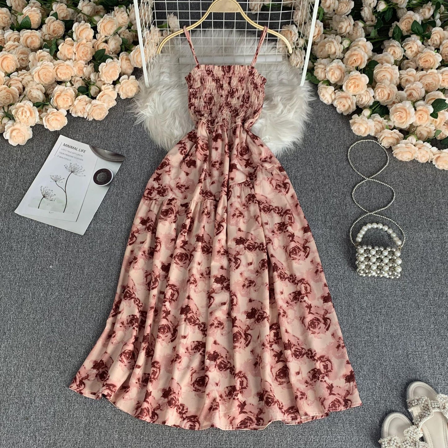 French Style Vintage Floral Bandeau Dress