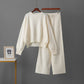 Women's Retro Thickening Minimalist Pullover Sweater Wide Leg Pants Two-piece Set