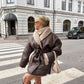 Women's Fashionable Cashmere Leather Fur Collar Composite Belt Coat