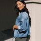 Veste en jean ample avec cordon de serrage pour femme