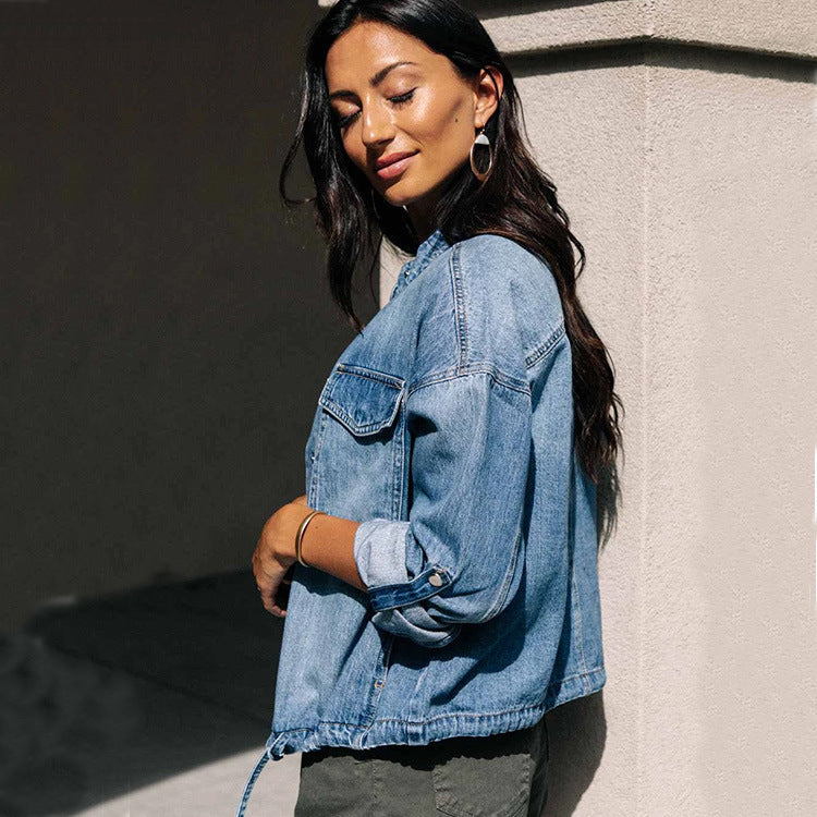Veste en jean ample avec cordon de serrage pour femme