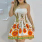 Female Positioning Printing Floral Crumpled Sling Dress