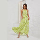 Sexy Round-Neck Lace-Up Printed Long Dress Robe
