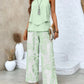 Print Suits Sleeveless Double-layer Vest And Loose Straight Pants