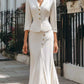 Three-quarter-sleeve Blazer And Long Skirt Set With Buttons And A Slit Mid-length Skirt