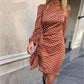 Polka-dot Long-sleeve Sheath Elegant Slim-fit Dress For Women