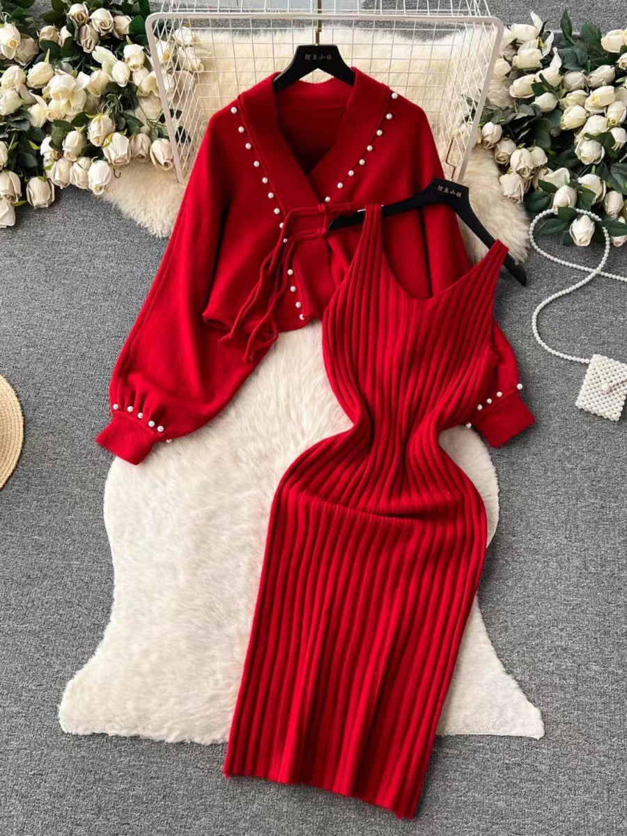 Women's Two-Piece Set V-Neck Slip Dress