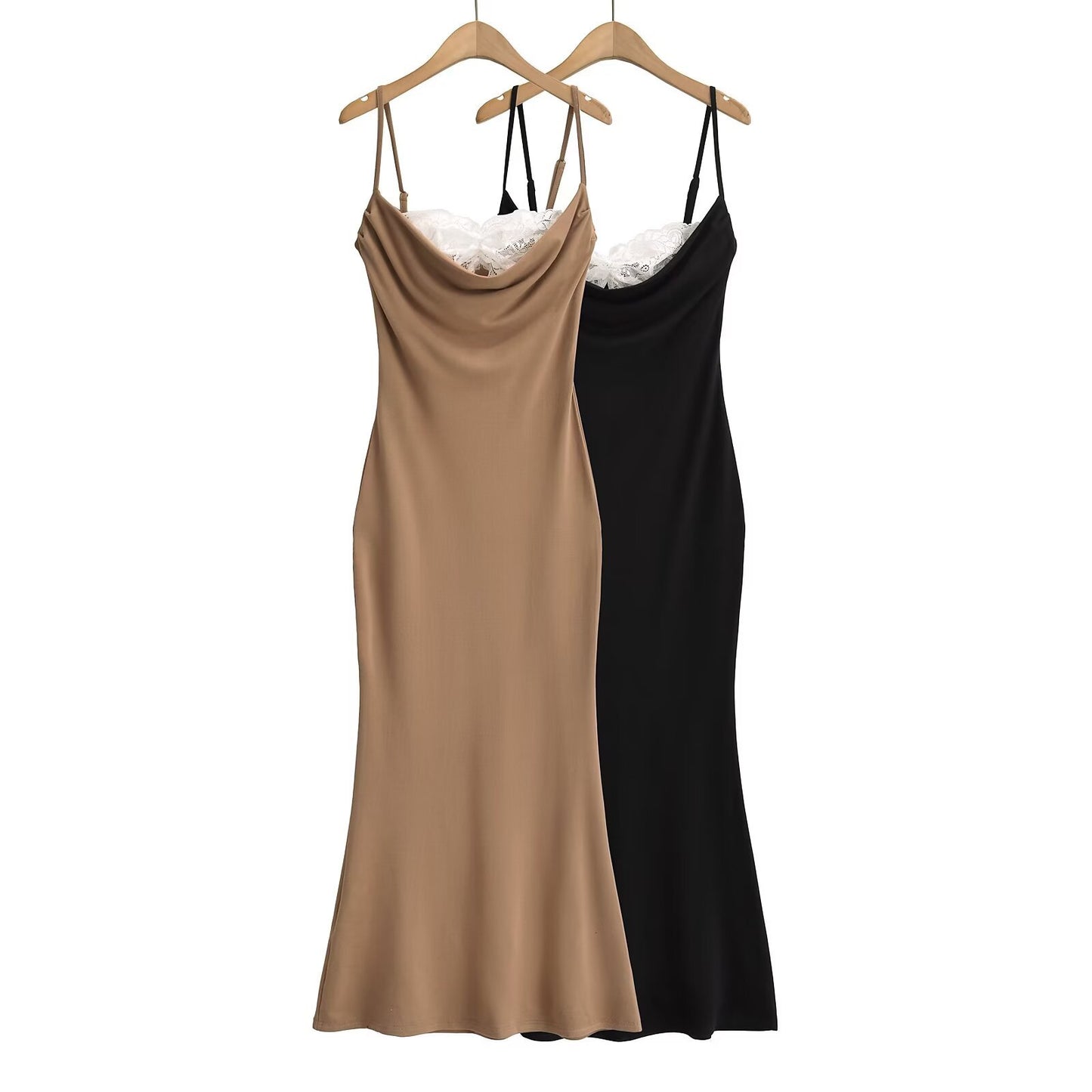 Lace-Panel Halter Mermaid Dress