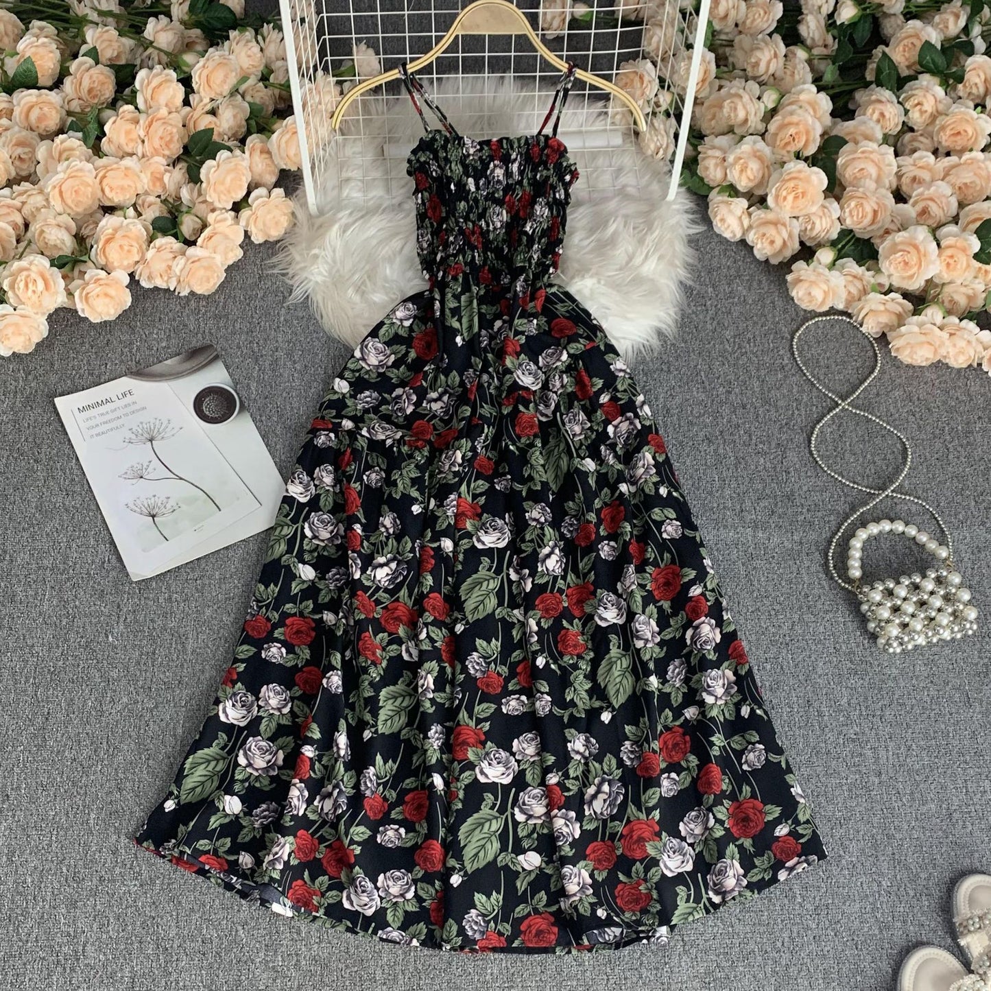 French Style Vintage Floral Bandeau Dress