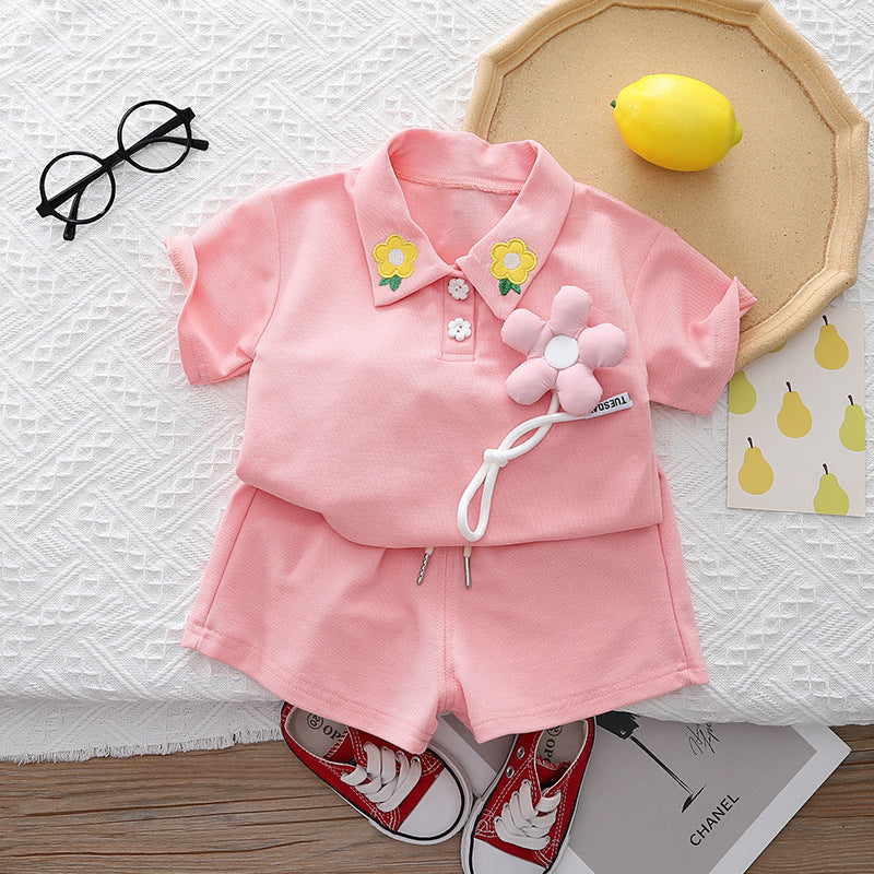 Ensemble short d'été en coton à manches courtes pour fille