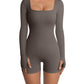 Women's Jumpsuits Thread Square Collar Hip Raise Slim Fit