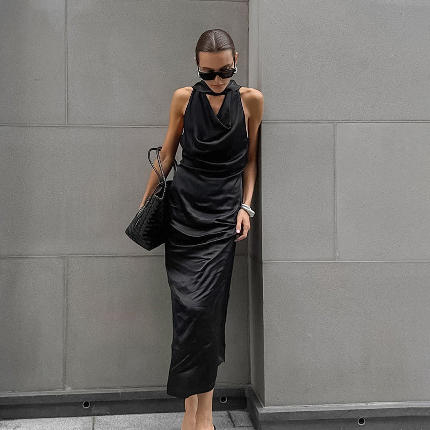 Ding Swing Collar Off-the-shoulder Elegant Dress Lace-up