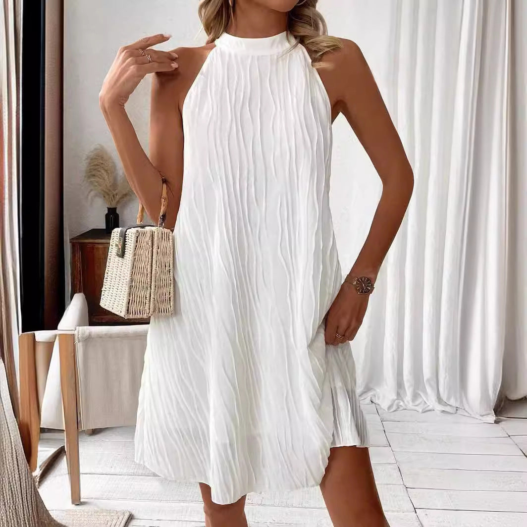 Robes tendance pour femmes, couleur pure, dos nu, col licou
