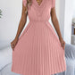 Casual Lace V-neck Ruffled-waist Pleated Dress