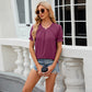 T-shirt ample à manches courtes et col rond pour femme, couleur unie