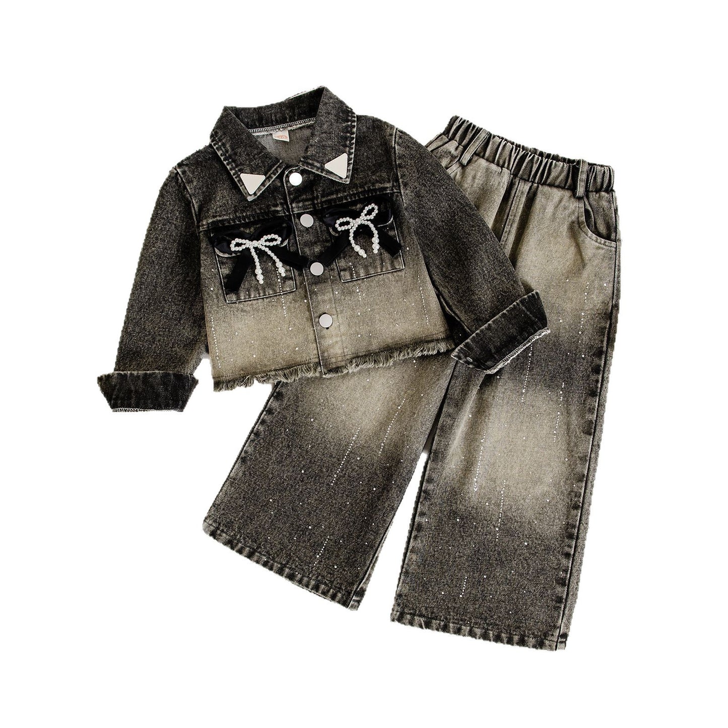 Bow Decoration Wide-leg Pants Fashionable And Stylish Two-piece Set