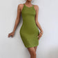 Round-neck Pleated Elastic Slim-fit Sheath Vest Dress