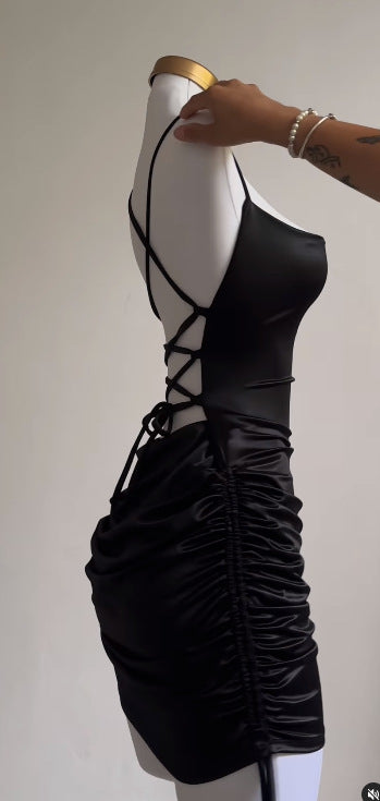 Lace-up Backless Spaghetti Straps Hip Skirt