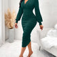 Sleek Stylish V Neck Lantern Sleeve Sheath Dress
