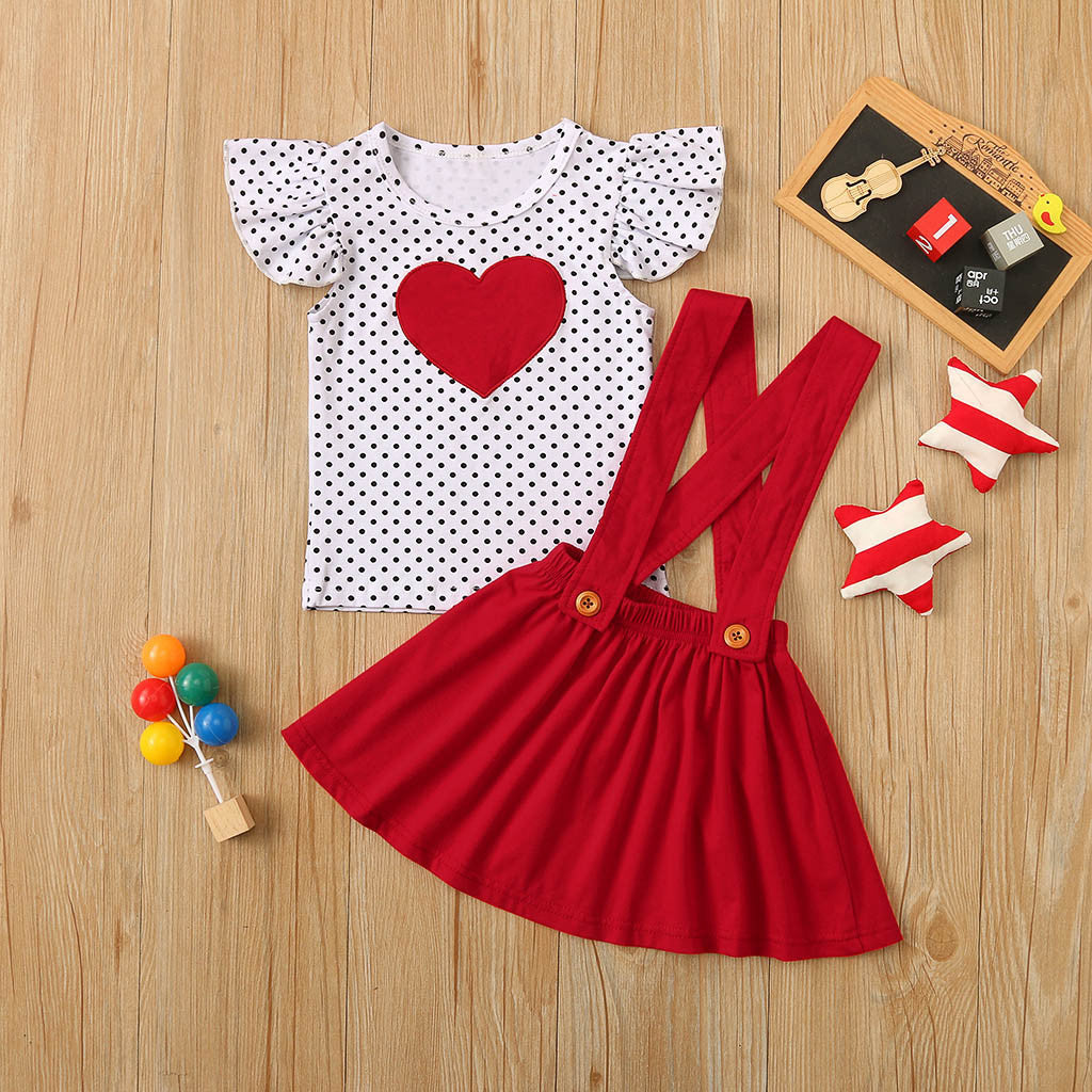 European And American Casual Polka Dot Flying Sleeves Heart-shaped Strap Dress