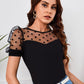 Women's Mesh Polka Dot Stitching Short Sleeve