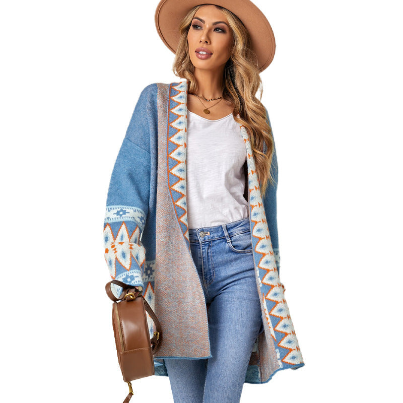 Manteau pull mi-long à la mode pour femme