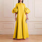 Robe de soirée longue à revers amples et couleur unie à fleurs