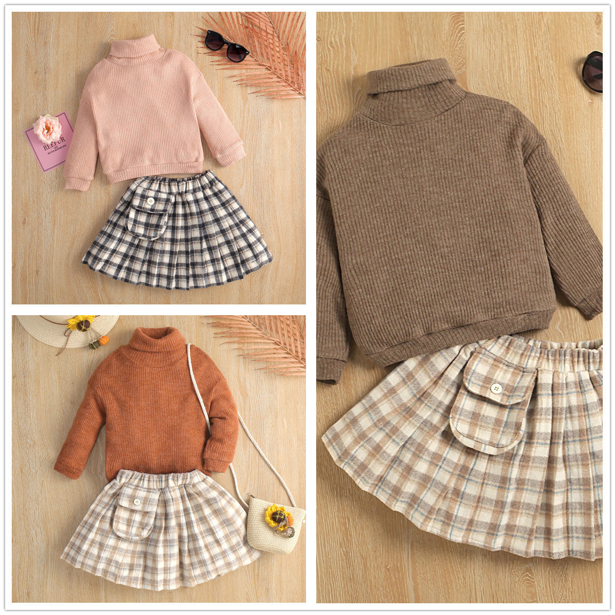Ensemble deux pièces pull à col roulé et pull à manches longues pour fille
