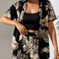 Random Print Drop Shoulder Shirt And Shorts Set With Slanted Pockets