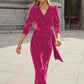 Polyester Women's Dress French Style V-neck Elegant Long Sleeve Evening Dress