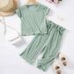 Girls Casual Style Solid Color Short Sleeve Trousers Suit