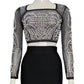 Women's Square Collar Heavy Industry Beads Rhinestone Long Sleeve Two-piece Suit