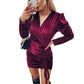 Puff Sleeve V Neck  Slim Pull Rope Wrap Hip Dress