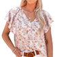 Women's Floral Printed V-neck Pullover Chiffon Shirt Top