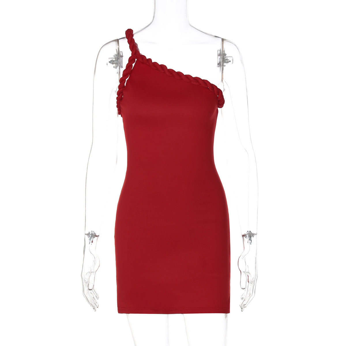 European And American Backless Pleated One Shoulder Twist Hip Bag Dress