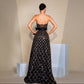 Robe de soirée à paillettes, décolleté plongeant, taille cintrée, grande taille