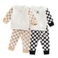 Children's Casual Sweater Suit Checkerboard Long Sleeved Trousers